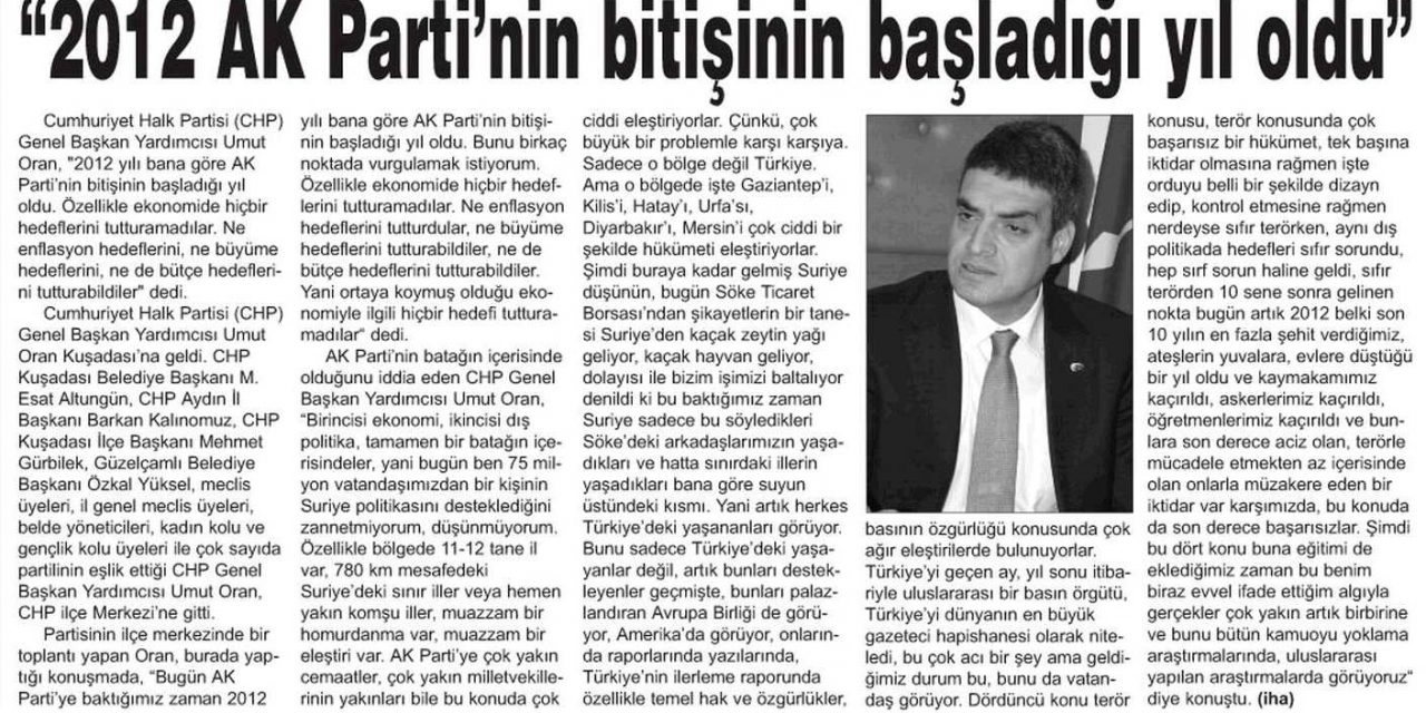 "2012 AK Parti'nin bitişinin başladığı yıl oldu" – Aydın Hedef