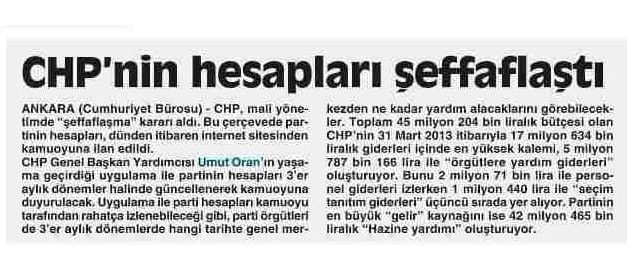 CHP'nin hesapları şeffaflaştı -Cumhuriyet
