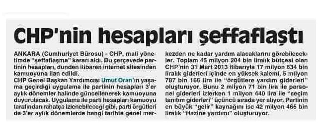 CHP'nin hesapları şeffaflaştı -Cumhuriyet