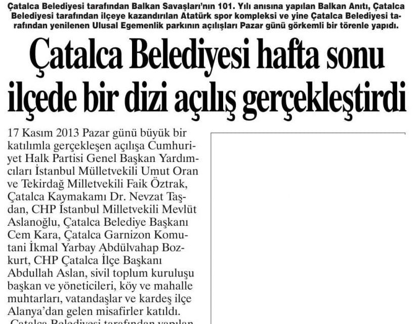 Çatalca Belediyesi hafta sonu ilçede bir dizi açılış gerçekleştirdi-Büyükçekmece Gazetesi