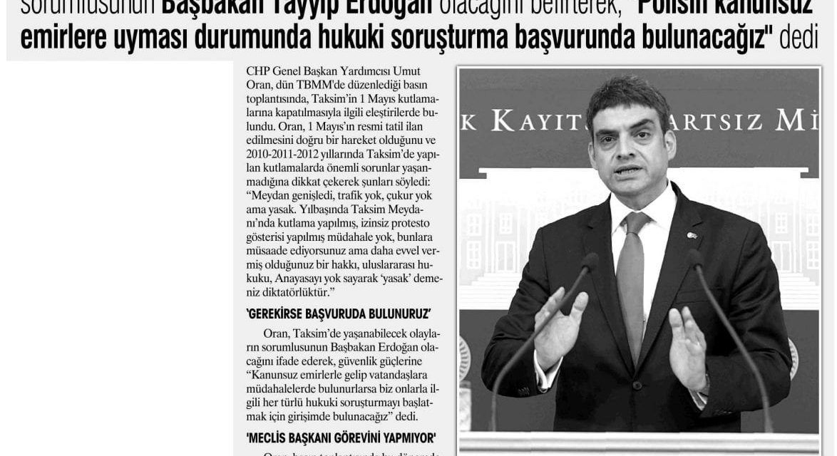 "Yaşanacaklardan Erdoğan sorumludur" Yurt Gazetesi