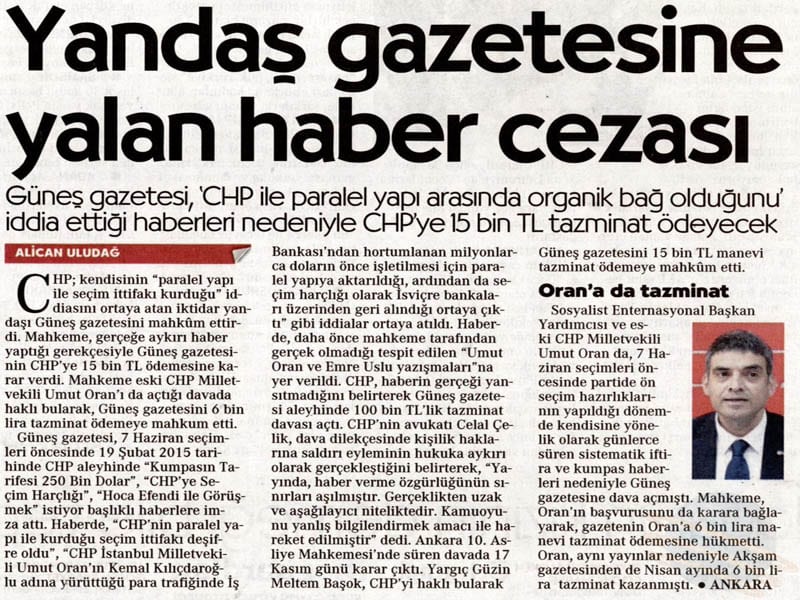 Yandaş Gazetesine Yalan Haber Cezası – Cumhuriyet